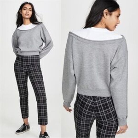 T by Alexander Wang Peelaway Bi Layer Cropped Pullover in Gray-Size Medium - Picture 1 of 9